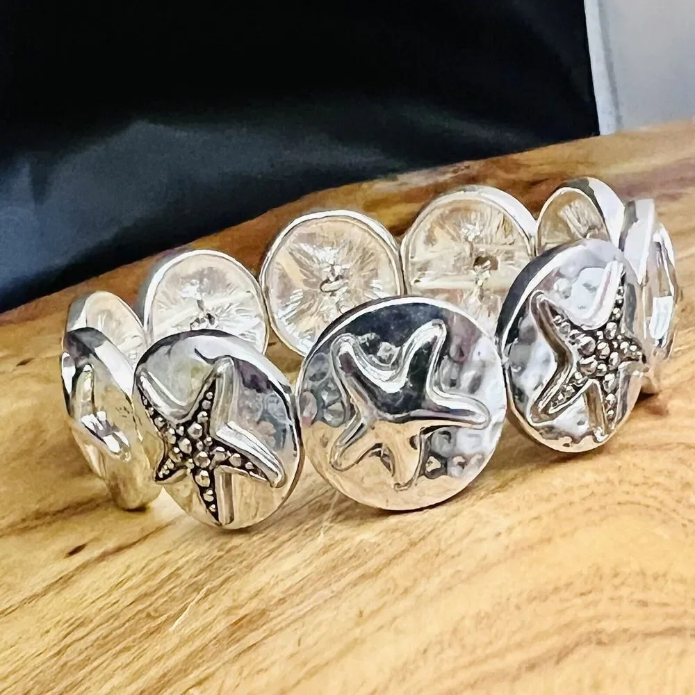 Vintage Silver STAR FISH Elastic Stretch Beach Summer Nautical Bracelet 1466